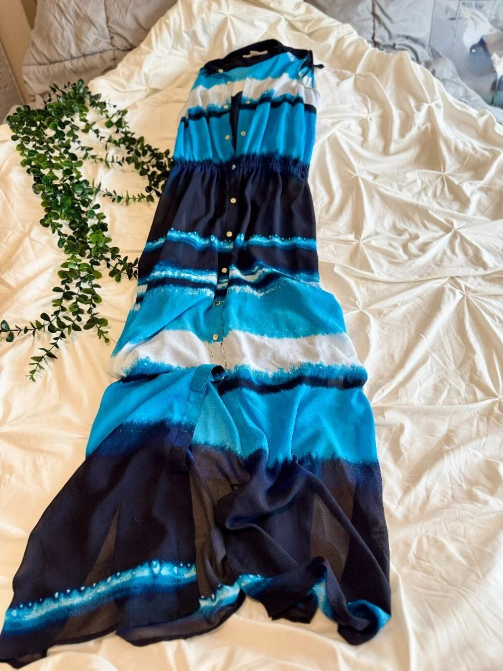 Michael Kors Blue Ombre Tie-Dye Maxi Dress with Slip Sz S